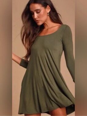 Lulu's Olive Green Long Sleeve Dress